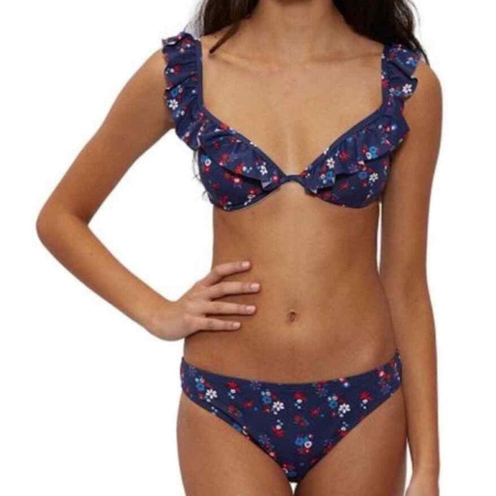 Juicy Couture Black Label Swim Bikini Bottom Size M Floral Navy